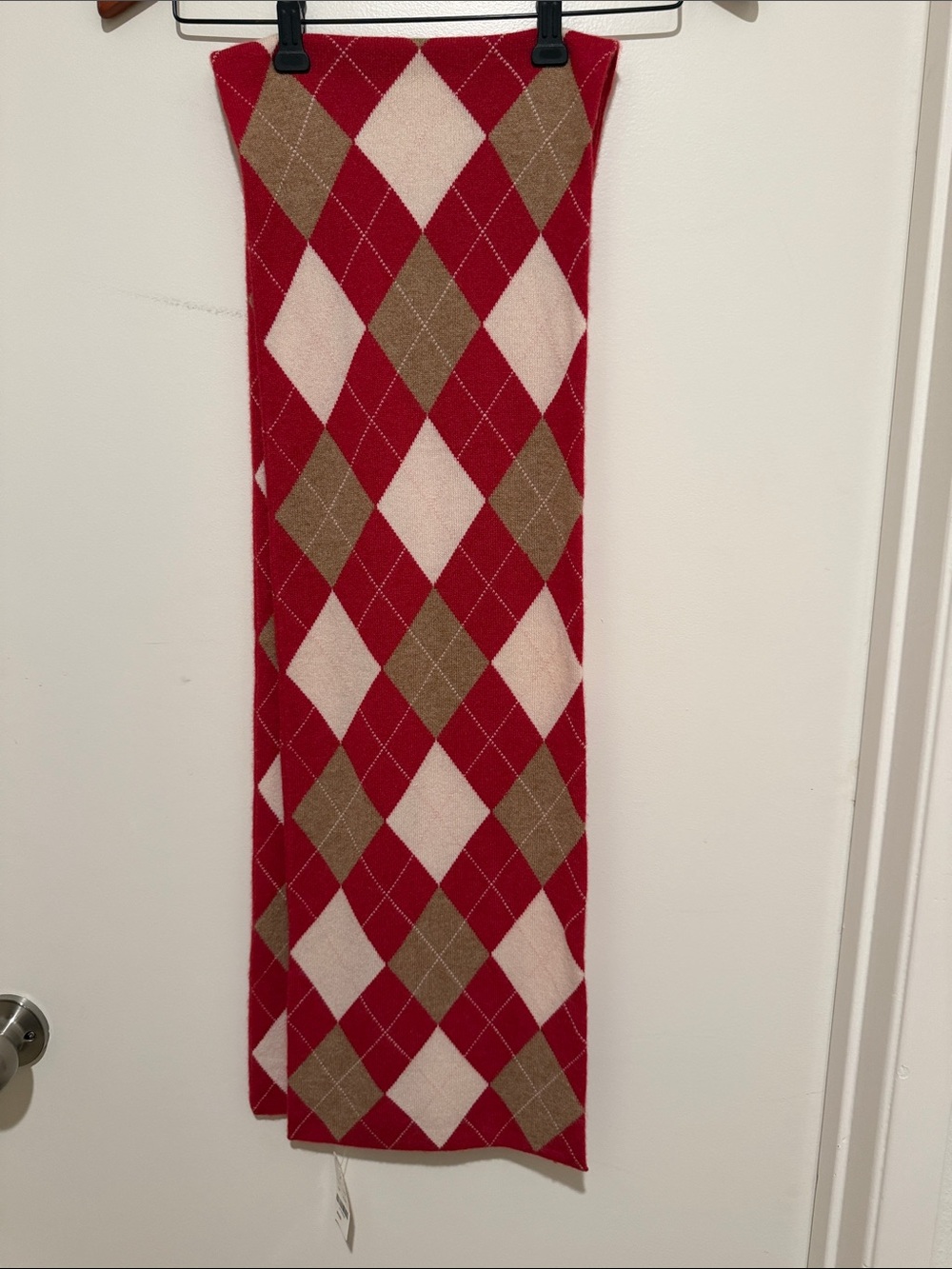 Brooks Brothers Red, Cream & Brown cashmere Argyle Knit Scarf